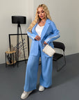 Blazer and wide-leg trouser set, IT brand, polyester, viscose and spandex, in a fashionable style, in the image.