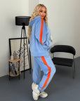 Hooded velvet set made from viscose, cotton and elastane, with soft and elegant design, image of cosy set for wear.