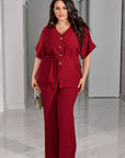 Blouse and trousers set от polyester, lycra и nylon, елегантен и комфортен за ежедневна облекла.