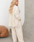 Striped linen-blend set