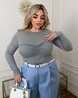 Draped blouse от polyester и spandex, изображение на елегантна blouse с драпирани детайли в White цвят.