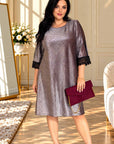 Loose-fit lurex dress, Italian design, polyester and elastane, shown on a model.