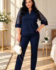 Elegant lace set by an Italian brand, polyester, viscose and elastane, shown on a model.