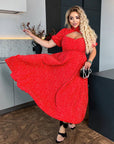 Vestido midi arrugado de lunares