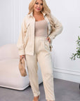 Velvetн комплект от яке и pants, Grey цвят, от viscose и cotton, елегантен и стиlinen за ежедневна облеклo.