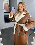 Long faux leather coat, 100% polyamide, stylish design, suitable for autumn and winter, a fashionable women's style