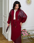 Комплект с skirt и кожени вложки, изработен от viscose и cotton, стиlinen и модерен дамски облекло.