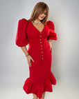 Evening dress with puff sleeves , от polyester, viscose и спанекс, подходяща за празнични събития, на снимката IMG_7815.jpg