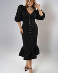 Evening dress with puff sleeves , polyester, viscose и spandex, в елегантен дизайн за новогодишни празници