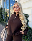 Fleece set with wide-leg trousers in polyester and elastane, image of comfortable and stylish clothing.
