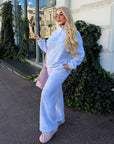 Fleece set with wide-leg trousers in polyester and elastane, image of an elegant and comfortable sporty outfit set.