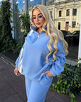 Fleece set with wide-leg trousers in polyester and elastane, image of a soft and cosy clothing set.