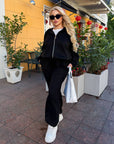 Velour hooded set in polyester and spandex, in white, with a soft, stylish design.