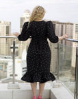 Polka dot dress with puff sleeves от viscose и polyester, новогодишен дизайн, модел на марка NewYear25.