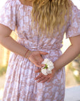 Cotton floral dress с ярки флорални мотиви, подходяща за летни дни, от българска марка.
