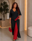 Mixed-Fabric Set with Wide-Leg Pants