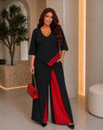 Mixed-Fabric Set with Wide-Leg Pants