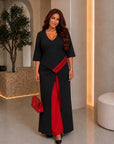 Mixed-Fabric Set with Wide-Leg Pants