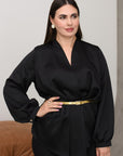 Satijnen blouse met V-hals