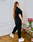 Knitwearен комплект с cotton, elastane и polyester, изображение на комфортен и стиlinen комплект от трико.