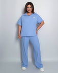 Ribbed knit set с cotton, spandex и polyester, изображение на елегантен комплект с меки материи.