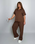 Ribbed knit set с cotton, spandex и polyester, уup toбен и стиlinen за ежедневна облеклка.