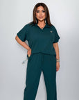 Ribbed knit set с cotton, spandex и polyester, комфортен и стиlinen за ежедневна употреба.