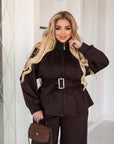 Suede blazer with a belt от polyester, viscose и elastane, с гладка текстура и елегантен дизайн.