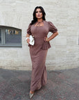 Long Dress with Detachable Peplum Belt