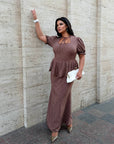 Long Dress with Detachable Peplum Belt