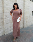 Long Dress with Detachable Peplum Belt