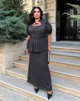Long Dress with Detachable Peplum Belt