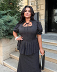 Long Dress with Detachable Peplum Belt