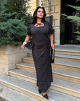 Long Dress with Detachable Peplum Belt