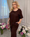 Linen blend blouse and trousers set