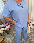 Linen blend blouse and trousers set