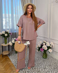 Linen blend blouse and trousers set