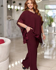 Комплект blouse и широк pants със бродерия, polyester и lycra, стиlinen и комфортен дамски костюм.