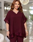 Blouse and wide-leg pants set with embroidery , polyester и lycra, изображение на елегантен дамски облекло