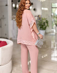 Blouse and wide-leg pants set with embroidery , polyester и lycra, стиlinen и комфортен за ежедневна носене.