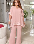 Blouse and wide-leg pants set with embroidery , polyester и lycra, стилна и комфортна ежедневна облекла.