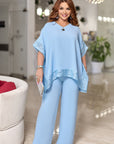 Комплект blouse и широк pants с бродерия, polyester и lycra, стилна up toмашна или ежедневна облеклка.
