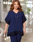 Blouse and wide-leg pants set with embroidery , polyester, lycra и nylon, модел с елегантен дизайн и детайлна бродерия