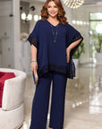 Blouse and wide-leg pants set with embroidery , polyester, lycra и nylon, стиlinen и комфортен за ежедневието.