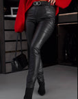 Straight-cut faux leather trousers
