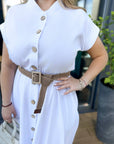 Long linen dress with belt