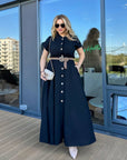Long linen dress with belt