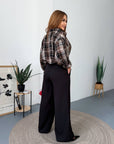 Women's wide-leg trousers made from polyester, viscose and spandex, black, suitable for everyday clothes