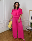 Комплект от памучна Fabric с волан, включващ blouse и pants, от 70% cotton и 30% polyester, за комфорт и стил.