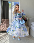 Миди рокля от organza с цветен принт, с polyesterна Fabric, подходяща за летни събития и елегантен стил.